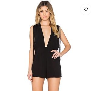 Blue Life black romper fringe trim